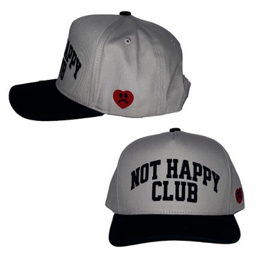 NOT HAPPY CLUB LITE GRAY 5 PANEL SNAP BACK HAT