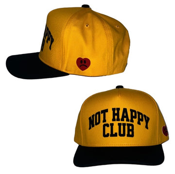 NOT HAPPY CLUB YELLOW 5 PANEL SNAP BACK HAT