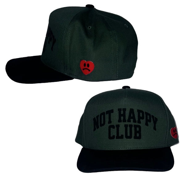 NOT HAPPY CLUB FOREST GREEN 5 PANEL SNAPBACK TRUCKER HAT