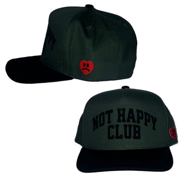NOT HAPPY CLUB FOREST GREEN 5 PANEL SNAPBACK TRUCKER HAT