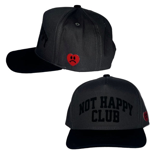 NOT HAPPY CLUB DARK GRAY 5 PANEL SNAP BACK HAT
